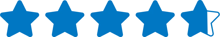 Four and a half blue stars on a transparent background.